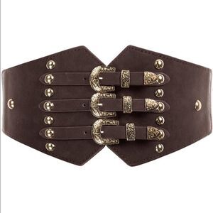 Leather Triple Buckle Western Belt Corset Buckle Strap Belt